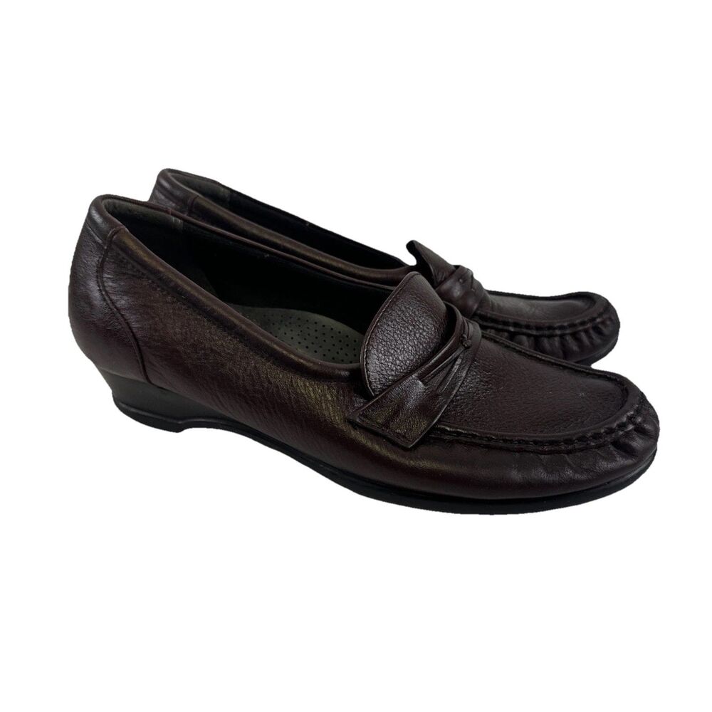 SAS Easier Dress Loafer Antique Wine Leather Slip On Wedge Moc Toe Womens 7 Wide